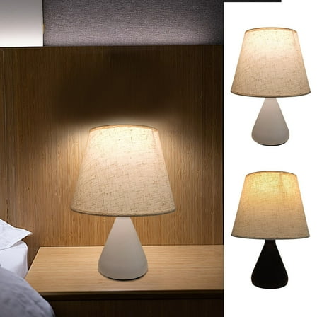 Viflosae Bedside Lamps Small Desk Lamp Fabric Bedside Small Table Lamp White Linen Shaped Table Lamp Bedroom Lighting Eye Care Night Light Home Decor for Office Study