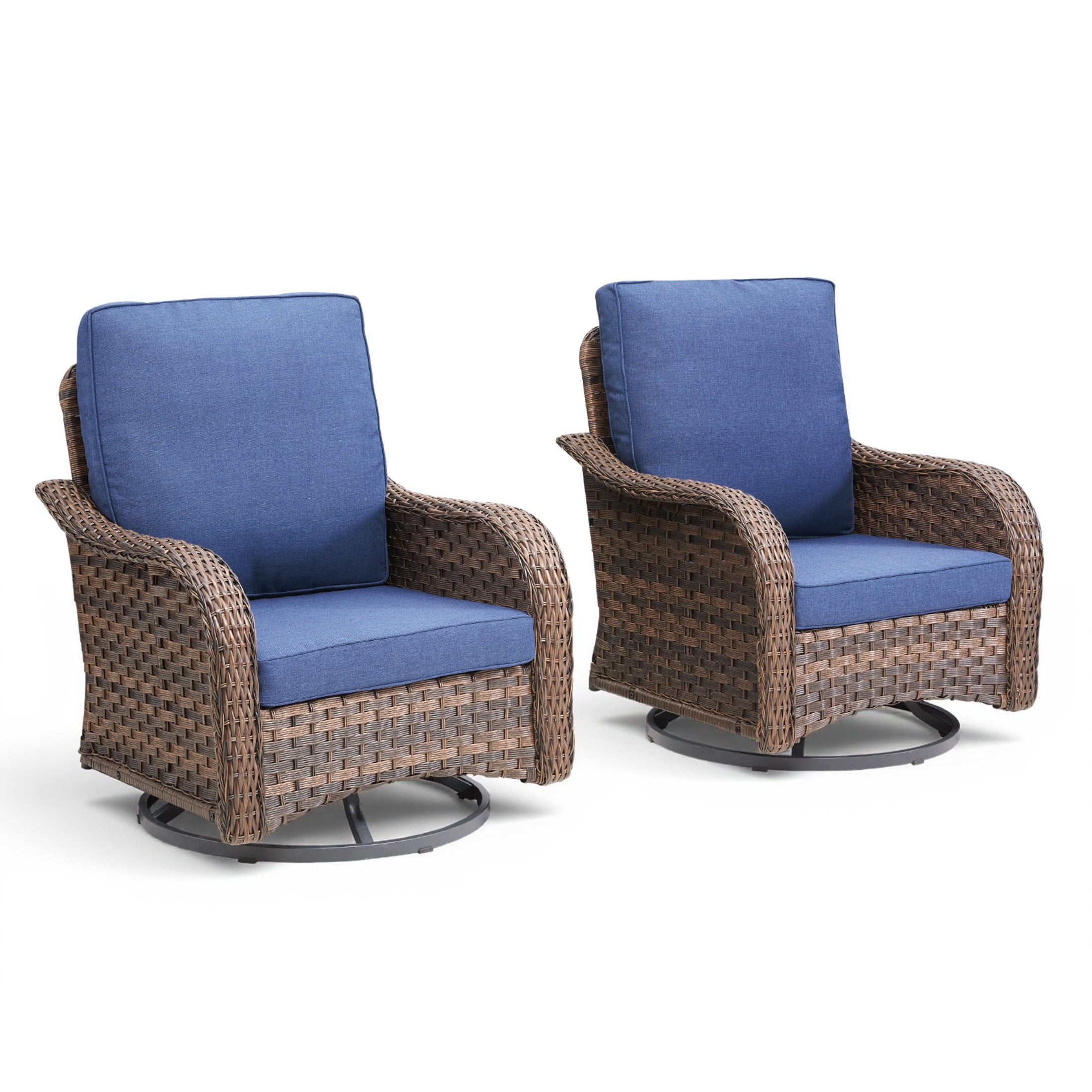 Unnifurnzi Outdoor Swivel Rocker Patio Chairs-High Back Outdoor Rocking Chairs Set of 2 All Weather Wicker Patio Chairs for Porch Balcony Deck-Brown/Blue