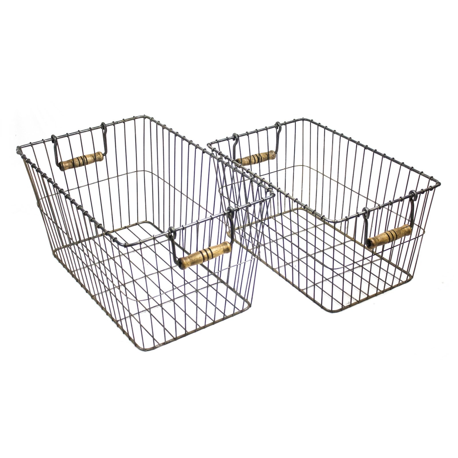 Sagebrook Home Rectangle Metal Baskets with Handle Set of 2