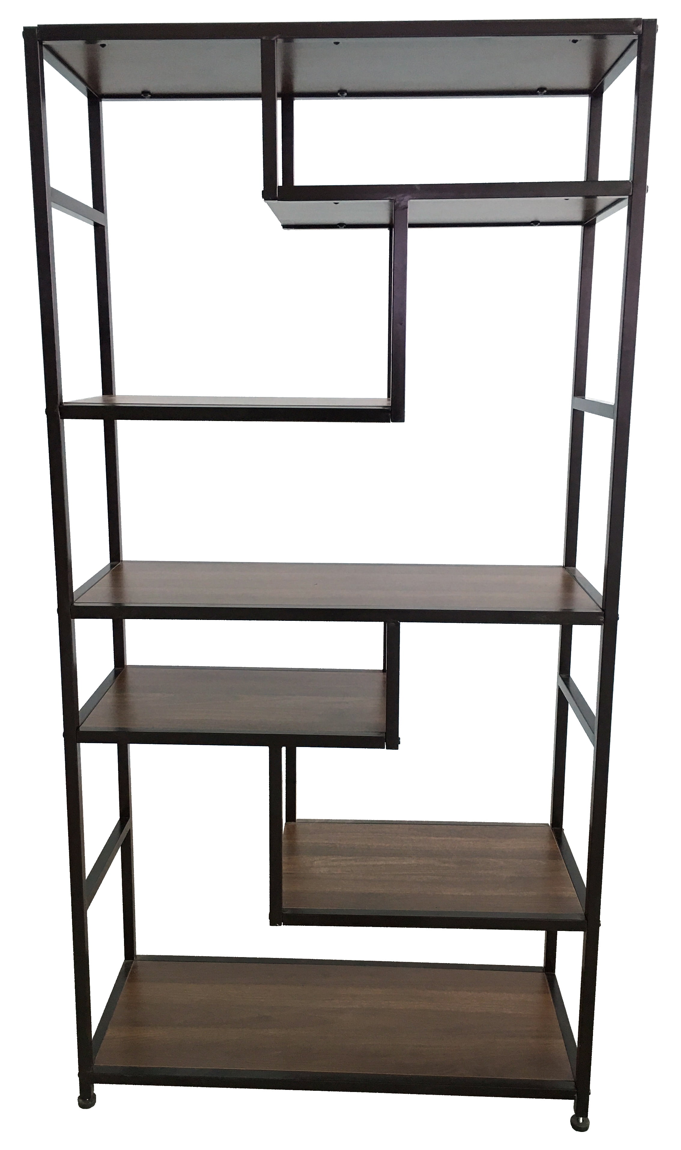 Household Essentials 6 Tier 65'' Tall Etagere Bookcase, Mid Century Walnut