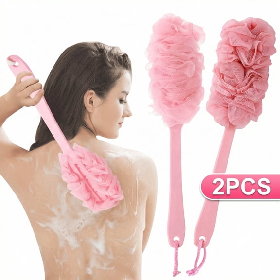 2PCS Long Handle Back Scrubber, Soft Bath Loofah Sponge Shower Brush for Women Men Body Cleaning