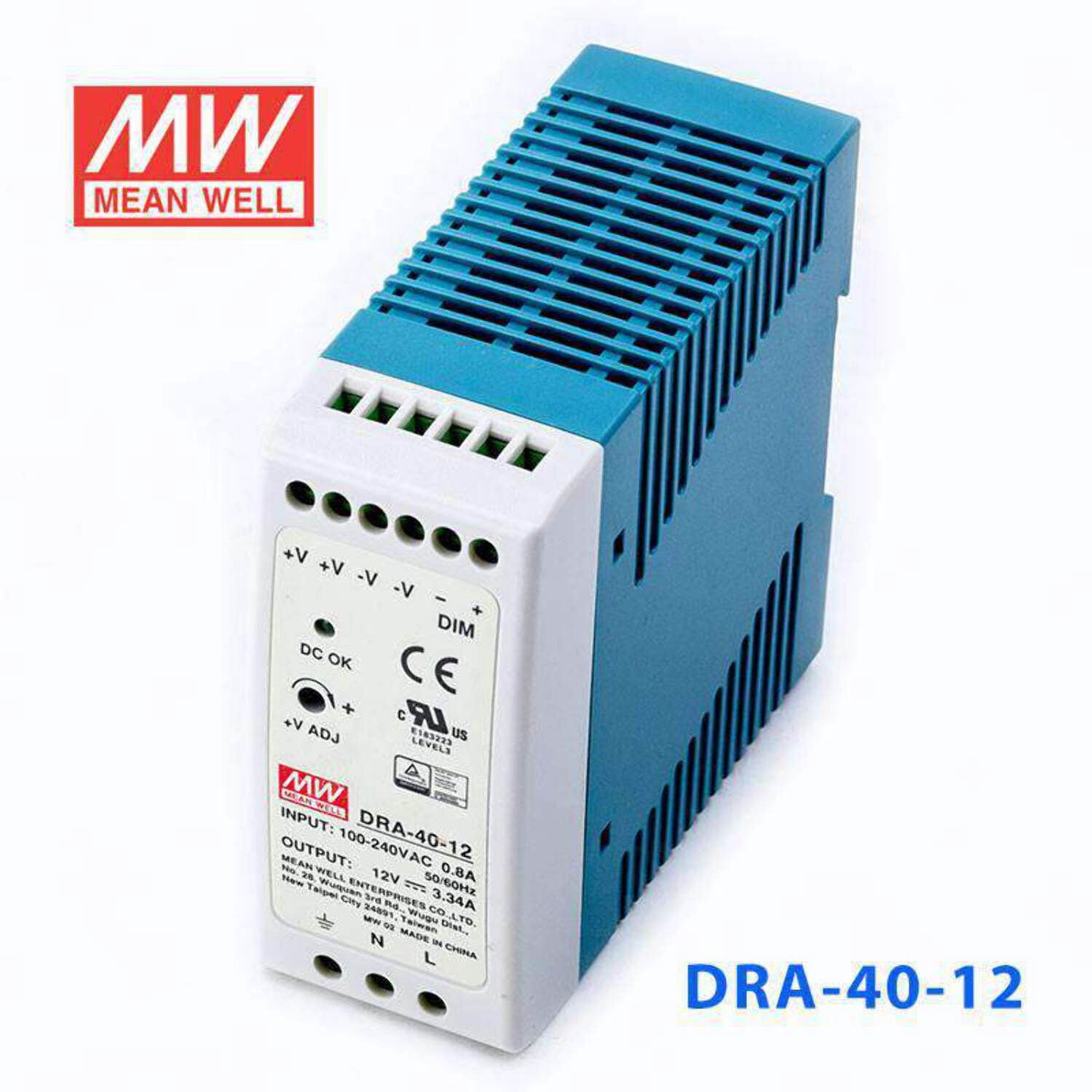 Mean Well DRA-40-12 Single Output Switching Power Supply 40W 12V - DIN Rail