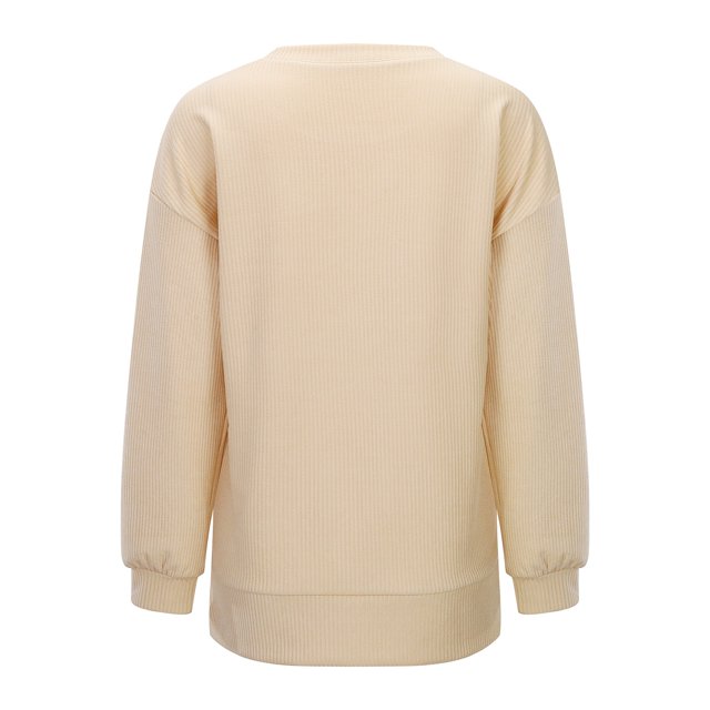 NINGMENG Womens Tops Solid Color Round Neck Long Sleeve Loose Knit Ribbed Lightweight Tops Pullover T-shirts Sportwear,Beige,S
