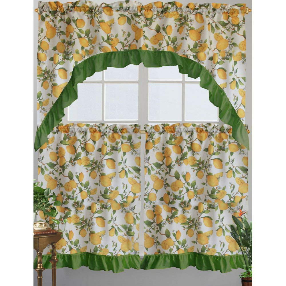 Kashi Home CeCe Kitchen Curtain Swag Set, Lemon Printed Design ...