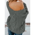 thumbnail image 5 of Asyoly Women Ribbed Cable Knit Sweater Long Sleeve Solid Color Off Shoulder Sexy Deep V Neck Casual Loose Pullover Oversized Jumpers, 5 of 6
