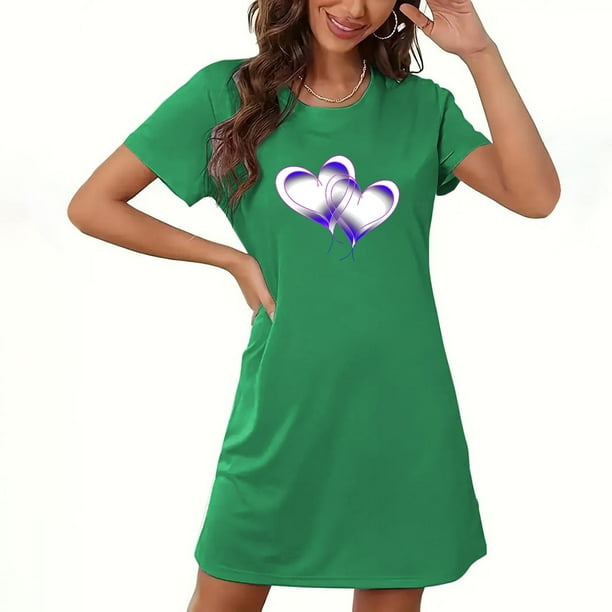 Camisón corto de San Valentín para mujer, talla grande, estampado en el pecho, cuello redondo, manga corta