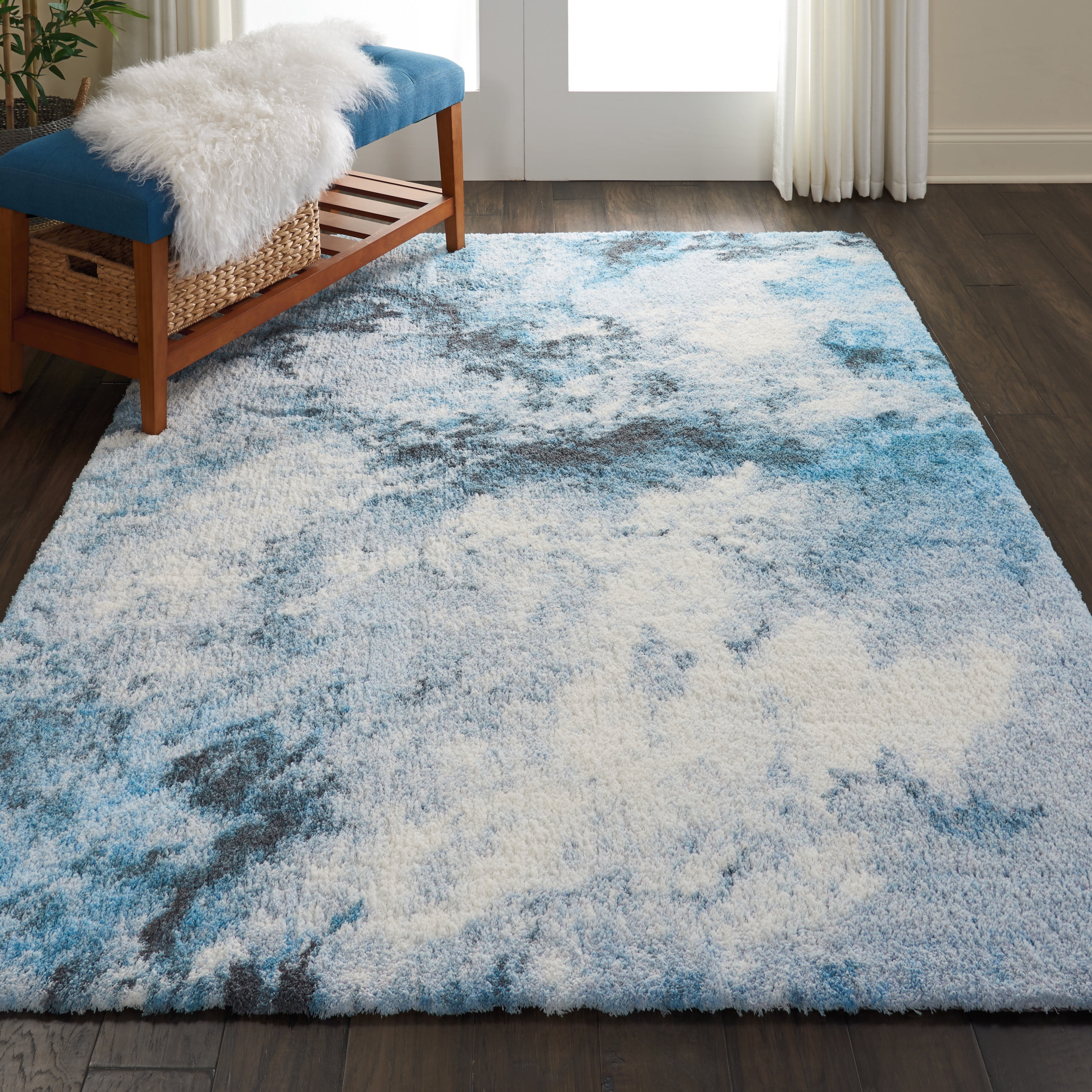 Nourison Abstract Shag Plush Abstract Blue Multicolor Area Rug 