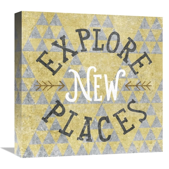 Global Gallery's 'Mod Triangles Explore New Places Gold' By Michael Mullan Stretched Canvas Wall Art