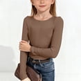 thumbnail image 2 of YDFCWXW Girls Long Sleeve Stretch Crewneck Ribbed T-Shirt Slim Fit Casual Basic Tops (Coffee, 13-14 Years), 2 of 6