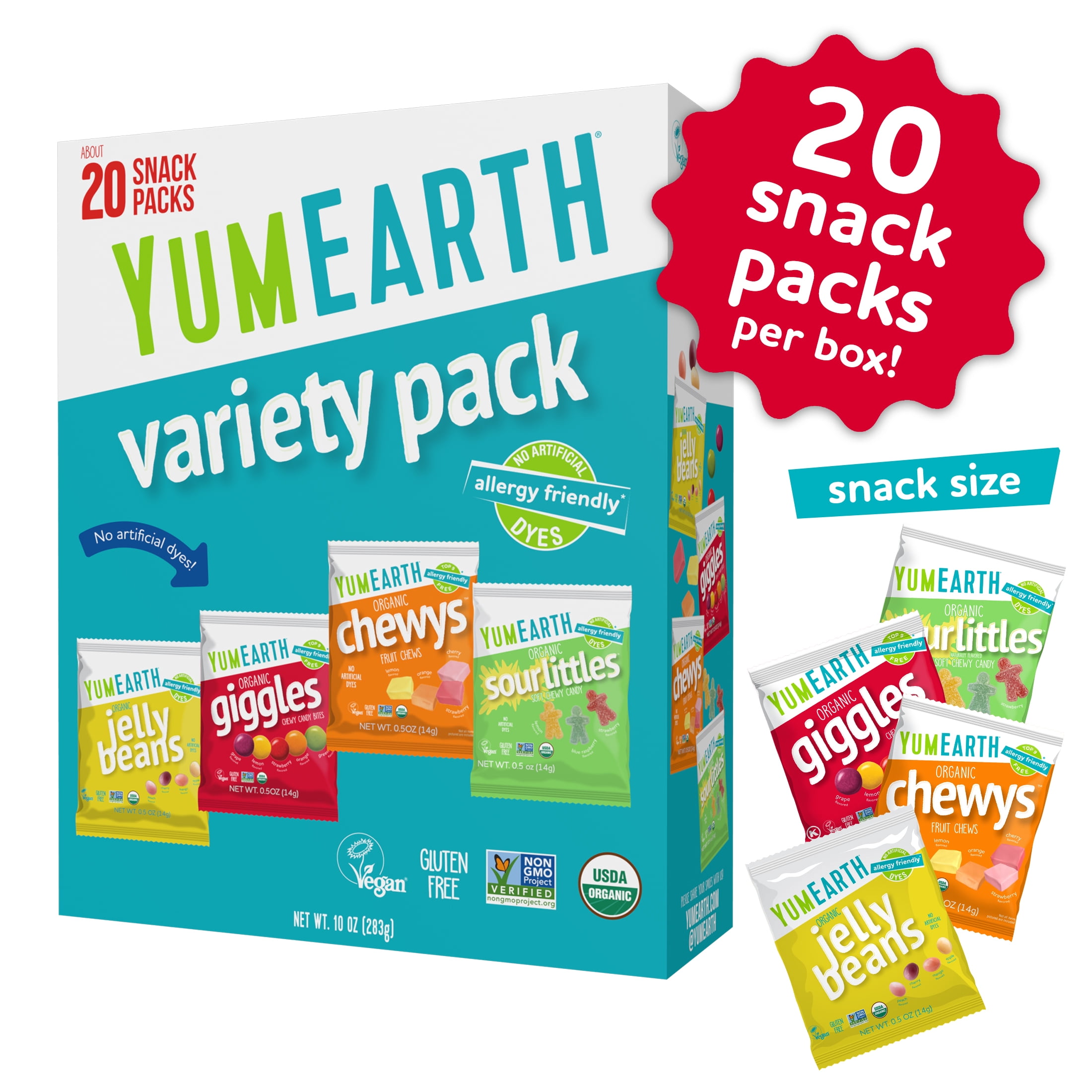 YumEarth Organic Variety Box Snack Packs 10 oz Box - Nut-Free, Vegan, Gluten-Free Snack Bars