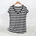 thumbnail image 1 of Hauts d'Été pour Femmes Manches Courtes Col en V Rayé Épaules Tombantes Blouse Pyjama Décontracté Ample Confortable Hauts, 1 of 6