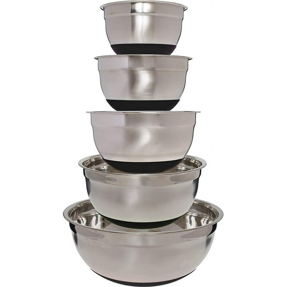 Stainless Steel Mixing Bowls (5 Piece Set) - Black Non-Slip Base - Easy to Clean, Premium Nesting Bowls (1.5 2.0 2.5 3.5 & 7.0 QT)