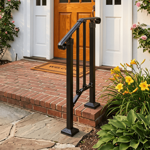 1‑Tier ABS Plastic Handrail for Patio Courtyard Stairs, Matte Black