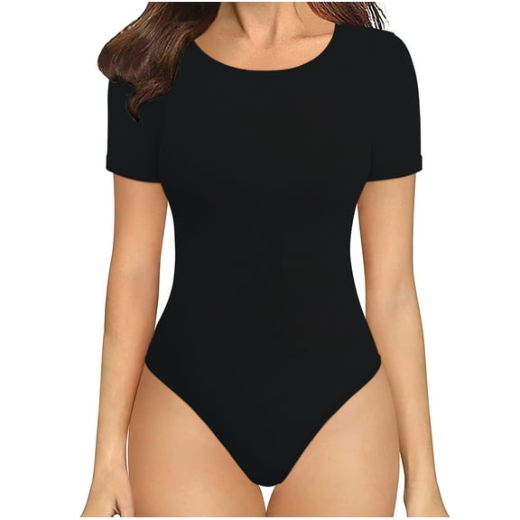 OVESPORT Women's Round Neck Bodysuits, Short Sleeved Slim Fit Top Can Be Used As An Inner Layer, Suitable For Different Occasions