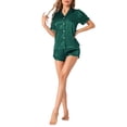 thumbnail image 2 of INSPIRE CHIC Women's Satin Pajama Set Button Short Sleeve Shirt with Shorts 2 Pcs Loungwear Sleepwear XL Deep Green, 2 of 6