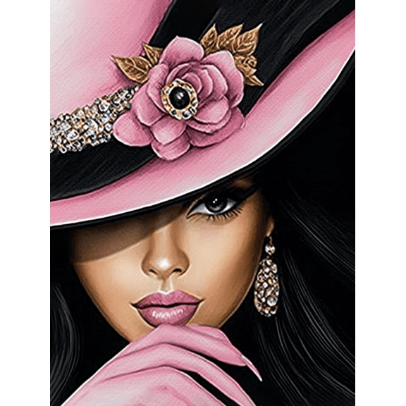 Pink Hat Lady Canvas Wall Art,Suitable for Living Room,Bedroom,Bathroom,Office,and Dinning Room Decoration.