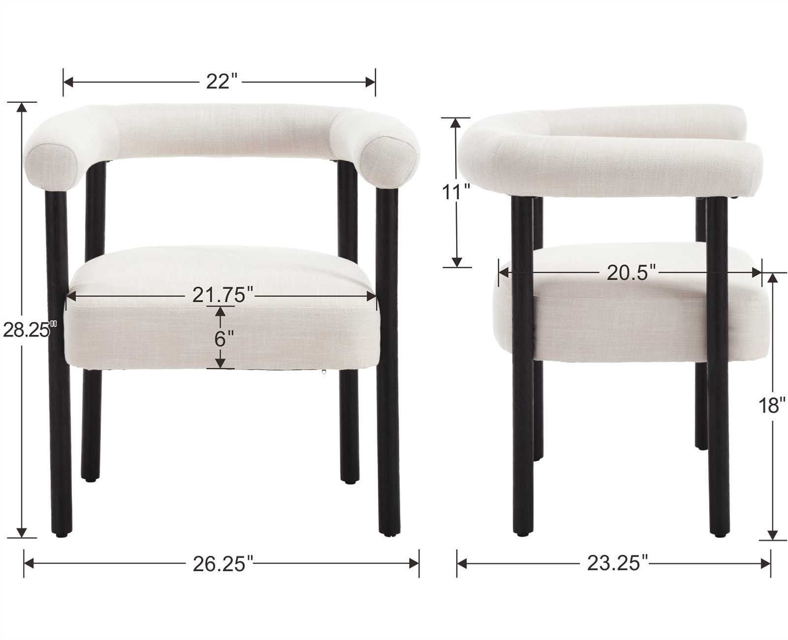 Guyou Modern Barrel Dining Chairs Set of 2, Mid-Century Farmhouse Kitchen Chairs with Curved Back, Wooden Linen Upholstered Dining Side Chairs for Dining Room Living Room Kitchen, Beige