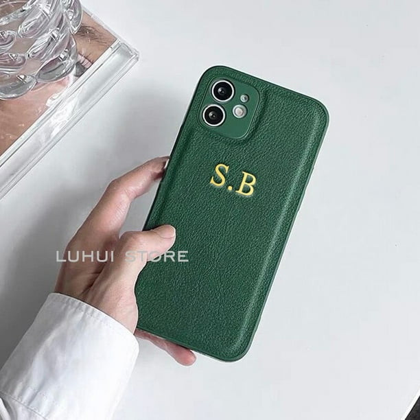 Funda de teléfono suave de PU de cuero con letras personalizadas de Corea para iPhone 13 12 11 Pro X XS Max XR 7 8 Plus, funda trasera lisa de lujo Tan Jianjun unisex