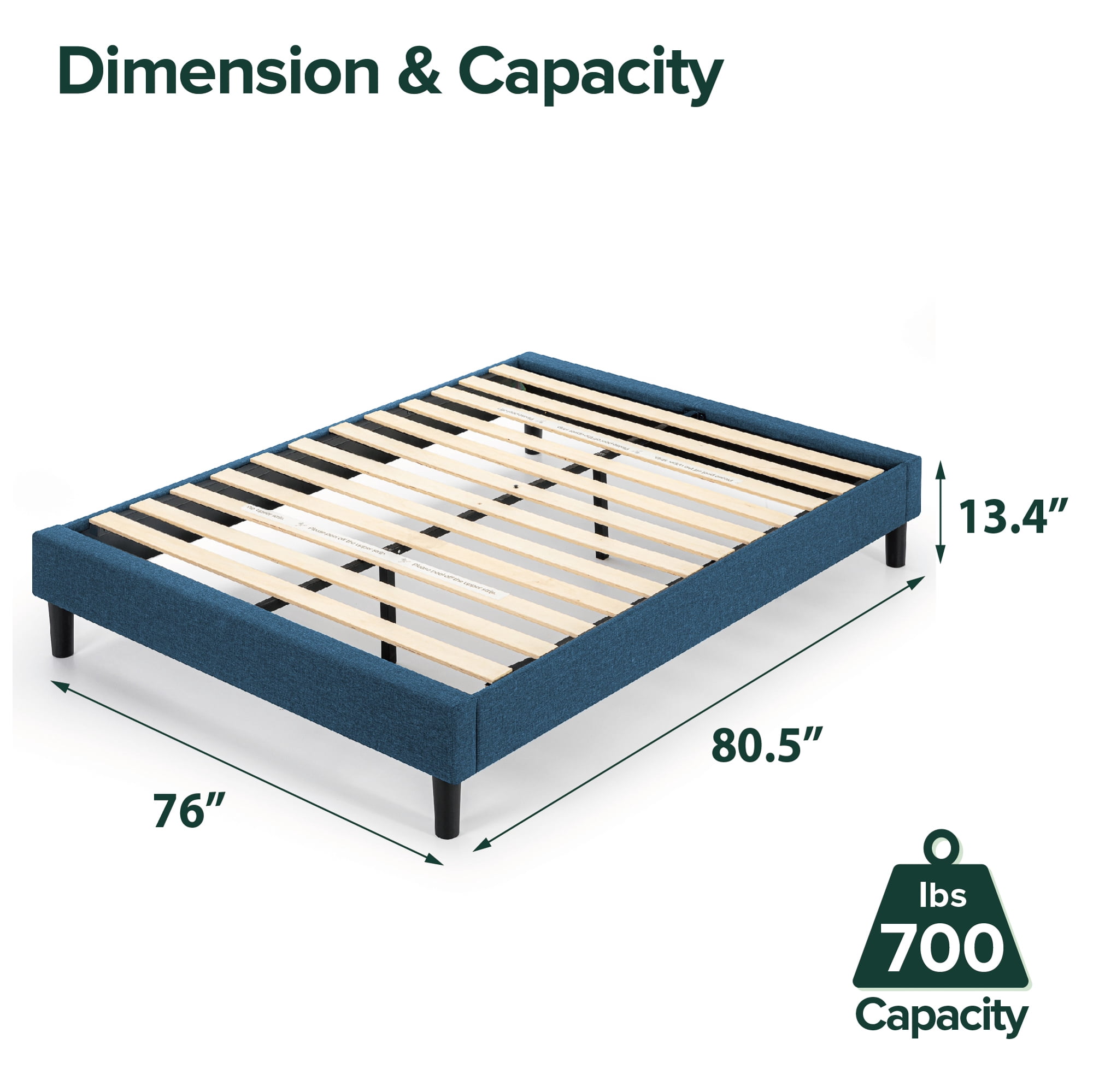 Zinus Curtis 13" Upholstered Platform Bed Frame, Navy, King