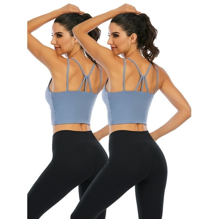 2 Pack Women s Sport Bra Strappy Back Yoga Tops Running Workout T-Shirt Sports Underwear Inner Chest Pad Sling Tube Top Vest