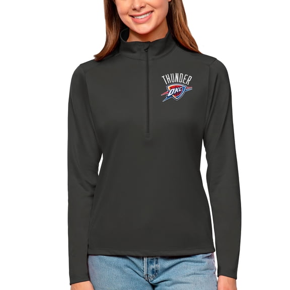 Women's Antigua Charcoal Oklahoma City Thunder Tribute Half-Zip Top