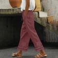 thumbnail image 2 of FUNUONY 2025 Summer Women Linen Pants with Pockets High Waist Comfy White Gauze Pants Casual Lightweight Loose Trousers Summer 2025 New Women's Casual Loose Fitting Waist and Ankle Patchwork Lace Cot, 2 of 5