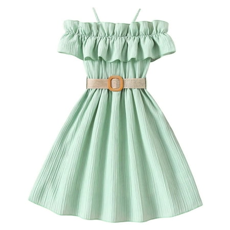 

Eashery Summer Dresses for Girls Crew Neck Comfortable Little Girl Dresses Green 10Y