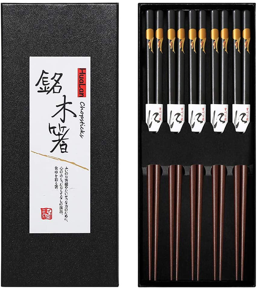 1 Pair Chopsticks Wood Non-Slip Black Chopsticks Set Gift 