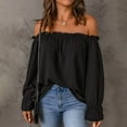 thumbnail image 2 of Womens Spring Summer Off The Shoulder Tops Summer Long Sleeve Strapless Blouses T-Shirt Casual Loose Tunics Shirts, 2 of 7