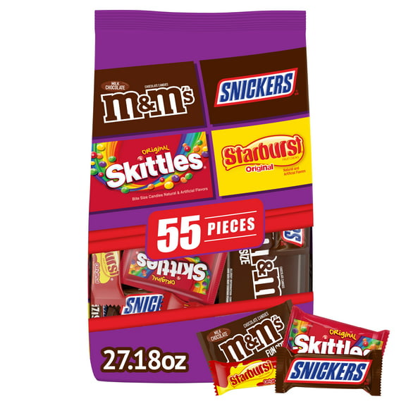 M&M's, Snickers, Skittles Fun Size Candy, Party Size - 55 Ct
