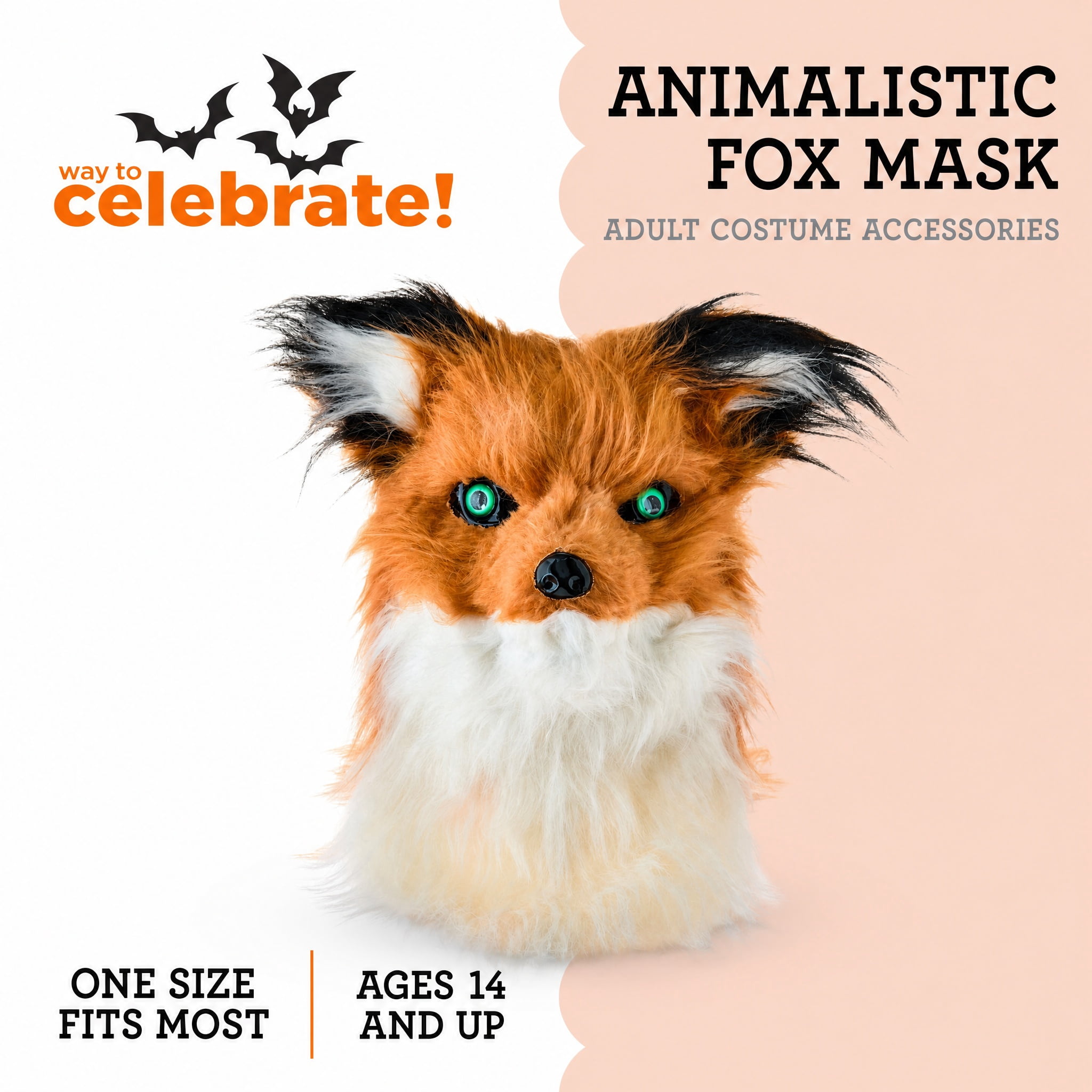 Animalistic Fox Mask Costume Accessory for Adults, Multicolor, Halloween by Way To Celebrate
