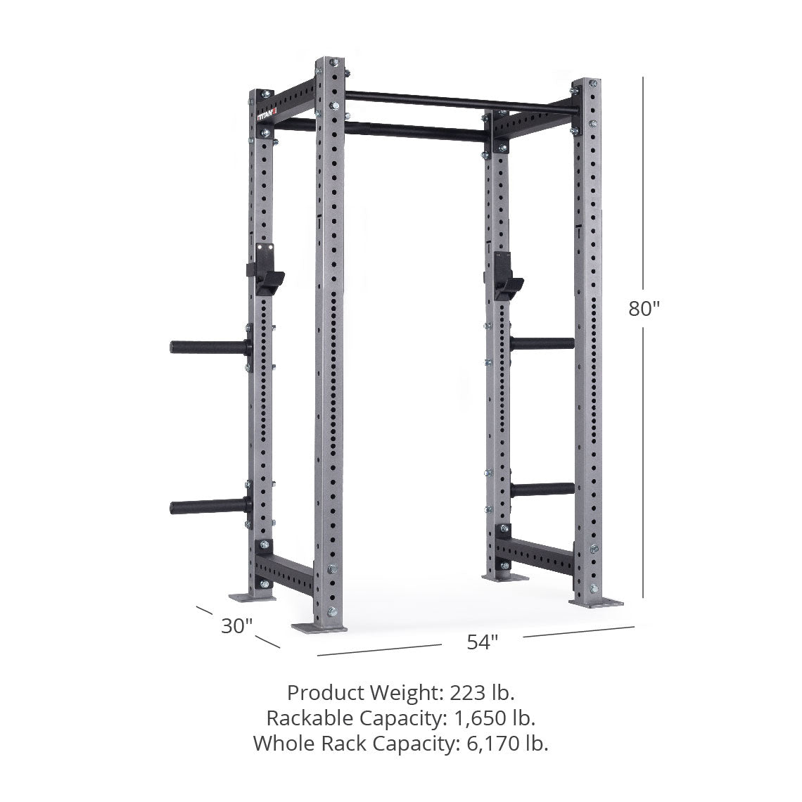 Titan Fitness X-3 Series 80" Silver Bolt-Down Power Rack, 24" Depth, Rackable 1650 LB Cage, 1.25" and 2" Pull Up bars, Standard J-Hooks, Weight Plate Holders, Weightlifting and Strength Training