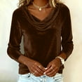 thumbnail image 2 of Velvet Cowl Neck Tops for Women Long Sleeve Dressy Casual Blouses Elegant Christmas Party Holiday Outfits (XL, Brown), 2 of 7