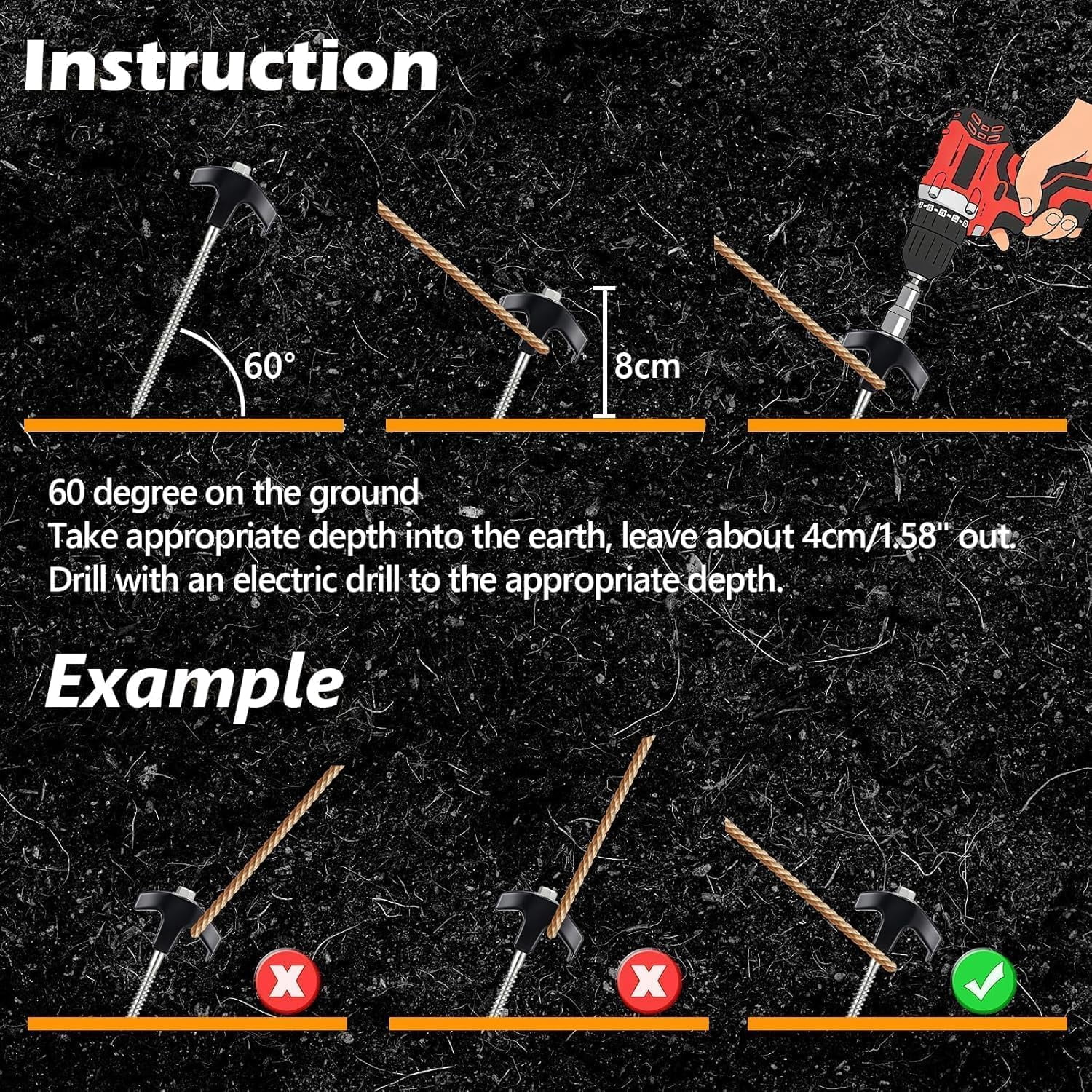 Screw In Tent Stakes 10-Pack 8 Inch Threaded Ground Anchors Drill Compatible(Red 10pcs)