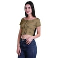 thumbnail image 3 of Moomaya Printed Viscose Crop Top Short Sleeve Zipper Tunic Womens Summer Tops, 3 of 5