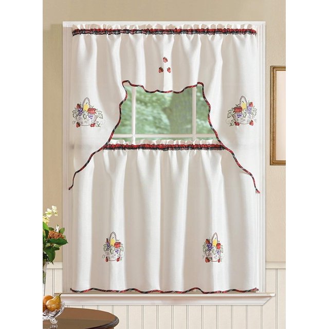 Juego de cortinas de cocina RT Designers Collection jacquard con canasta de frutas imperial