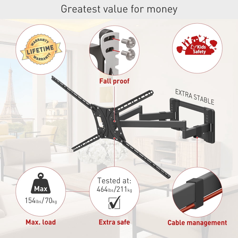 55" - 100" Giant TV Full Motion Wall Mount - Extension, Swivel & Tilt