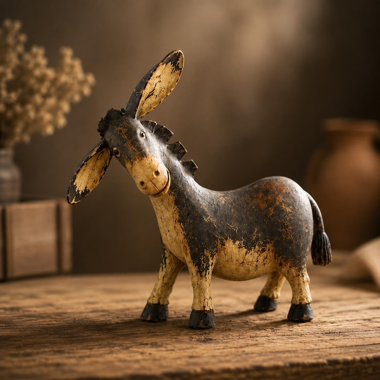 Rustic Donkey Figurine for Farmhouse Decor, Cute Farm Animal Statue Tabletop Decor, Kitchen Decoration, Gift for Donkey Lovers, Country Home Accent, Whimsical Shelf Sitter