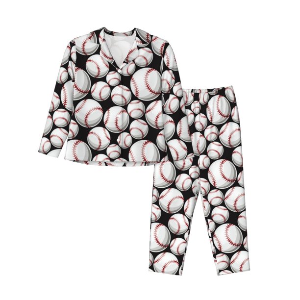 Fotbe Cute Baseball Conjunto de Pijama de Manga Larga para Mujer con Estampado, Ropa de Dormir de 2 Piezas, Conjunto de Casa Suave y Cómodo con Bolsillos-Medium