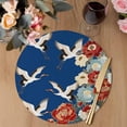 thumbnail image 3 of Japanese Style Round 13 Inch Placemats Set of 6, Blue Rustic Botanical Blossom Peony Birds HeatResistant Non Slip Place Mats for Dining Table, Wipeable Braided Kitchen Table Mats for Housewarming, 3 of 9