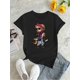 thumbnail image 2 of Camiseta De Mujer Verano Ropa Informal Suelta Camiseta Básica De Moda Para La Calle DiariaWomen's Fashion Trendy Bear Print T-Shirt, Casual Round Neck Short Sleeve, Comfortable Summer Top, Knitted P, 2 of 6
