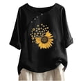 thumbnail image 1 of Blouses pour Femmes, T-shirt Décontracté en Coton et Lin Imprimé à Manches Courtes et Col Rond avec Boutons, 1 of 4