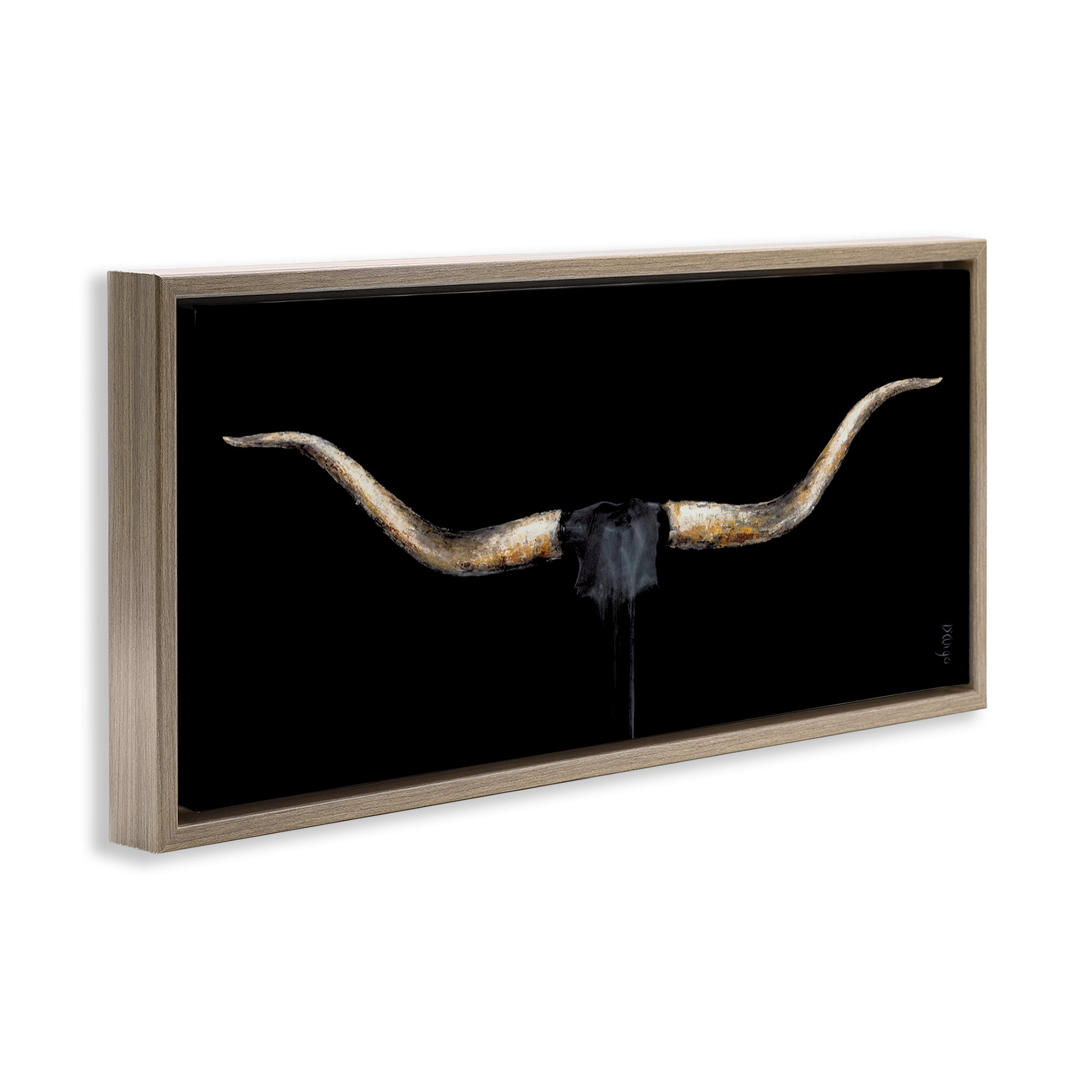 Stupell Industries Bull Horns Shadow Animal Painting Animals & Insects Painting Brown Floater Framed Canvas Art Print Wall Art, 31 x 14