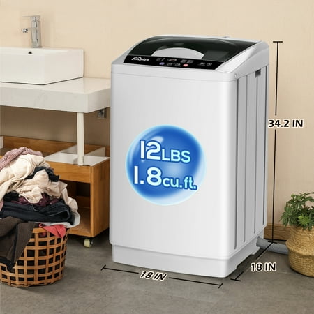 LifePlus Compact Washing Machine 1.8 Cu.ft Full Automatic Portable Washer And Spin Dryer For Apartment Dorm RV Top Load Pump Drain, Gray