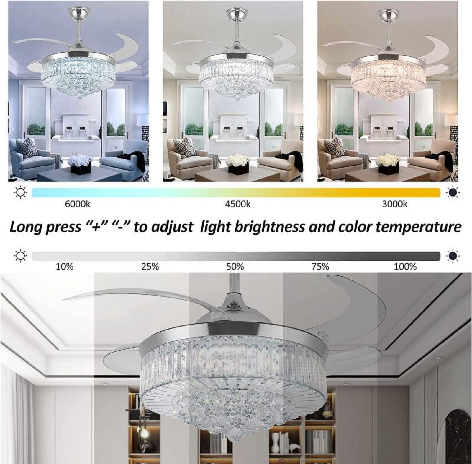 EAYSG 42” Silver Modern LED Ceiling Fan with Remote Control and Timer