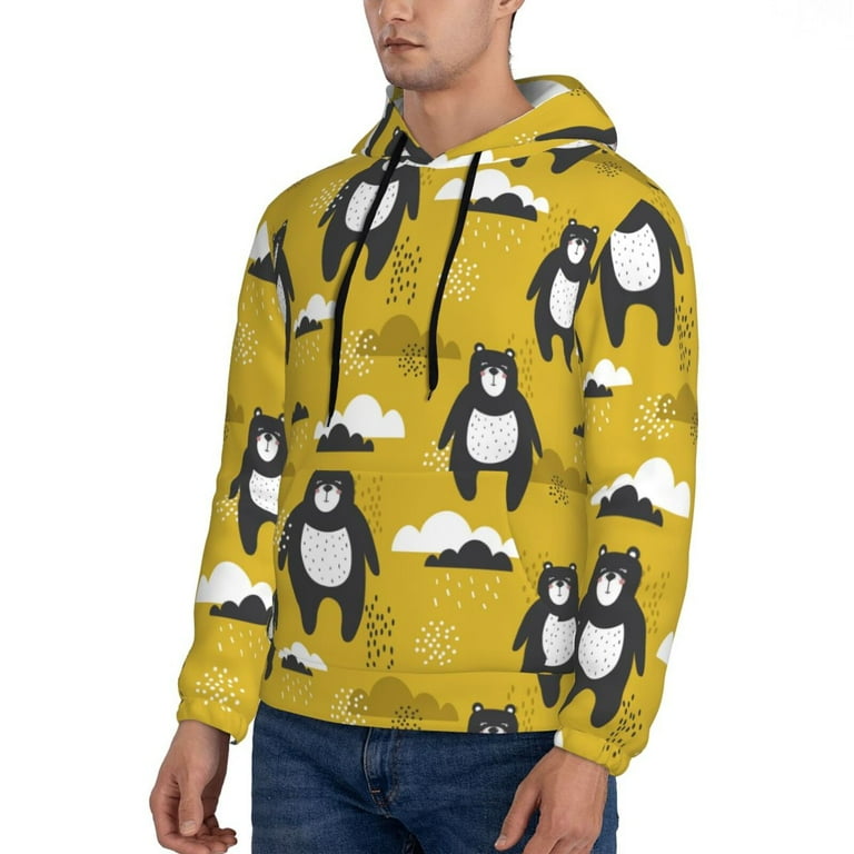 Naloa Cartoon Bear Yellow Men's Casual Hooded Collar Drawstring