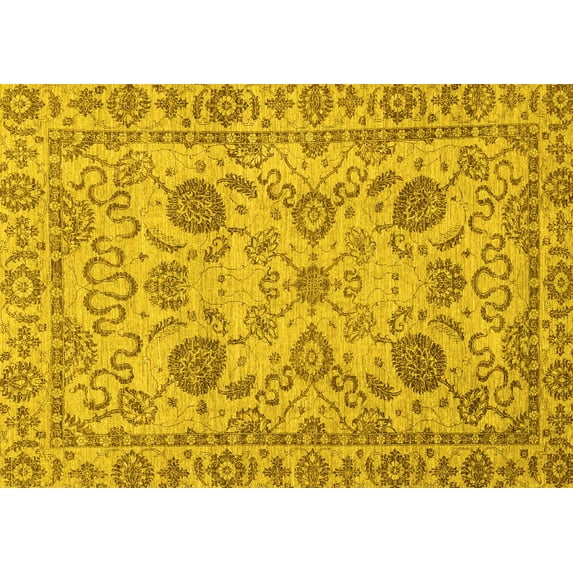 Ahgly Company Machine Washable Indoor Rectangle Oriental Yellow Modern Area Rugs, 4' x 6'