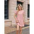 thumbnail image 4 of Casual Dresses for Women Ruffle Cap Sleeve Shift Dresses V Neck Short Sleeves Solid Color Flowy Summer Sundresses Dark Powder M, 4 of 9