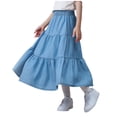 thumbnail image 2 of Miluxas Girl's Summer Long Flowy Skirt - Boho High Waist A-Line Maxi Skirt Light Blue 15-16 Years, 2 of 7