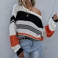 thumbnail image 6 of JINMGG 2024 Fall Winter Plus Size Sweaters for Women Clearance,Fashion Women Casual Three-color Stitching Striped Long-sleeved Sweater, 6 of 9